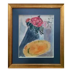 Framed Collector French Original Still Life Floral Watercolor by Pierre Courtin