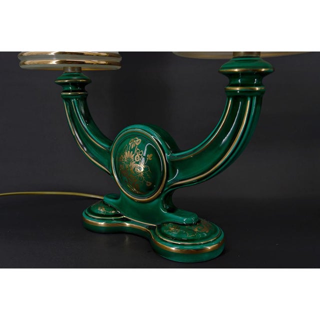 Green & Gold Earthenware Lamps, France, 1940s, Set of 2 For Sale - Image 6 of 18
