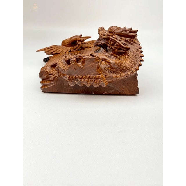 Chinese Vintage Chinese Carved Dragon Phoenix Hardwood Telephone Huanghuali Style Ruyi Motif For Sale - Image 3 of 15