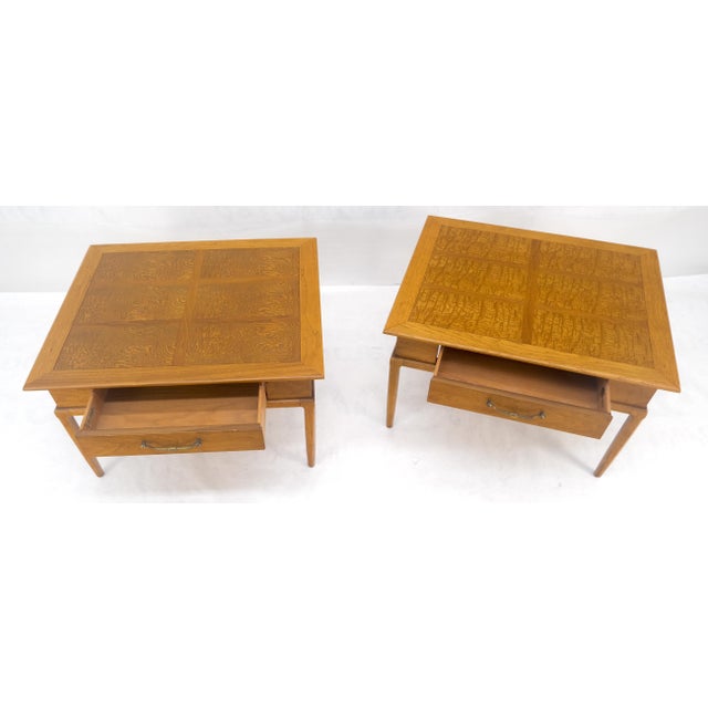 Pair of Fine Blond Tiger Maple Square End Side Lamp Tables One Drawer MINT For Sale - Image 12 of 18