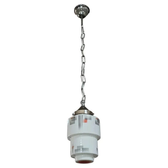 Glass Art Deco Stepped Skyscraper Pendant Light in White Opaline Glass, Austria, 1930s For Sale - Image 7 of 7