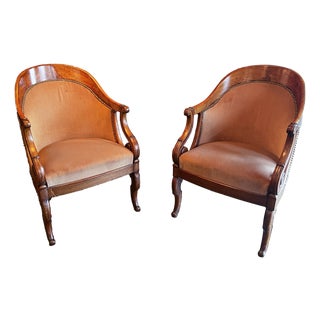 Pair of 19th Century French Restoration Mahogany Gondola Armchairs For Sale