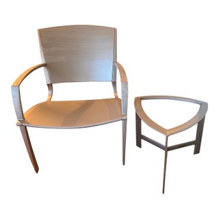 Richard Frinier Award Winning Aero Chair for Brown Jordan With Seat and Back Cushions and Glass Top Side Table For Sale