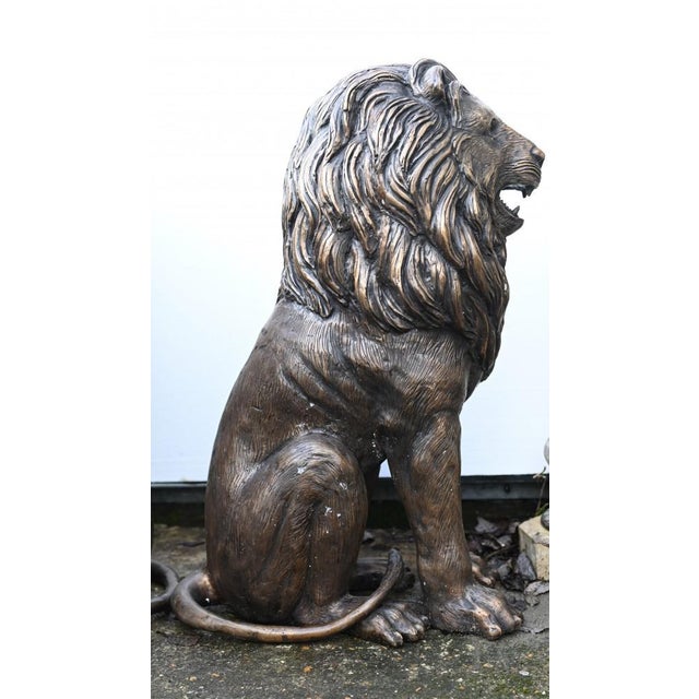 Bronze Lion Gatekeeper Statues Guard Casting Lions, Set of 2 For Sale - Image 9 of 11