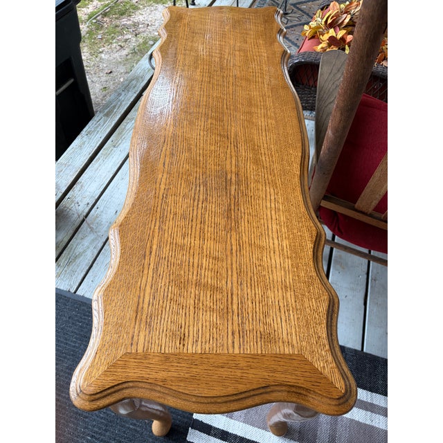 1970s 1970s Golden Oak Console Table With Decorative Design Motiff For Sale - Image 5 of 11