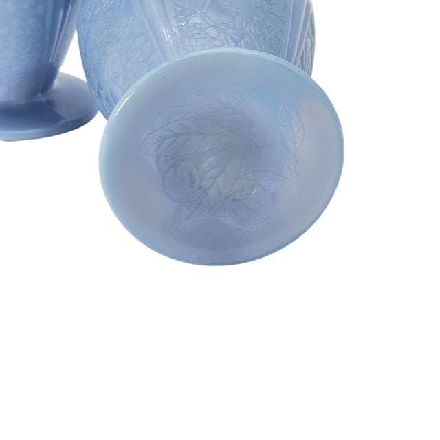 Jeanette Glass Delphite Blue Cherry Blossom Footed Juice Tumblers, Set of Four For Sale - Image 9 of 9