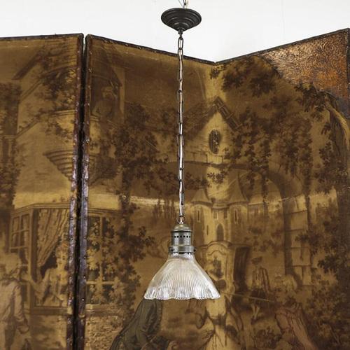 Holophane Hanging Lamp in Brass For Sale - Image 3 of 5
