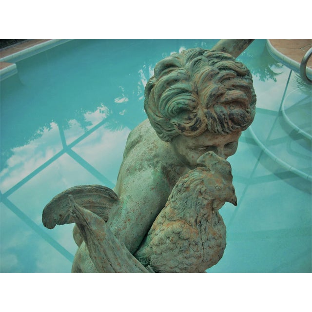 Verdigris Early 20th Century Vintage Idyllic Metal Garden Cherub Statue For Sale - Image 8 of 11