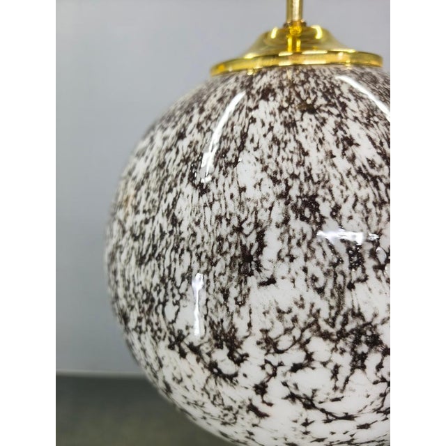Metal Brass and Marble Glass Globe Pendant Light, Czechoslovakia, 1970s For Sale - Image 7 of 9