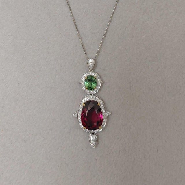 2020s Tsavorite, Diamond and Garnet Platinum Pendant Necklace - Fei Liu For Sale - Image 5 of 6