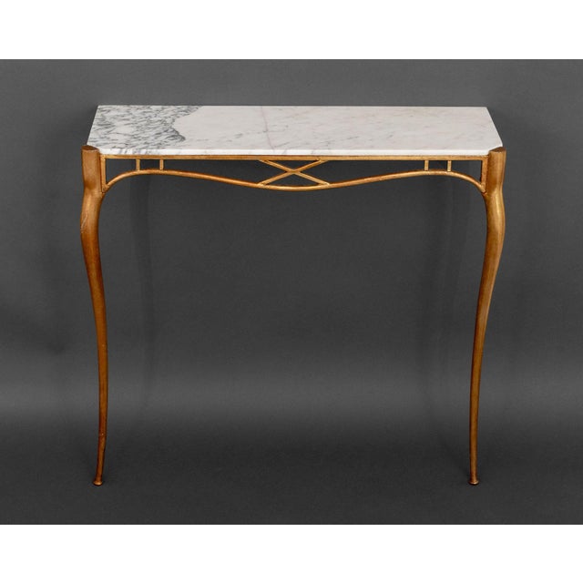 Italian White Marble Top Gilt Metal Console, 1940s For Sale - Image 4 of 7