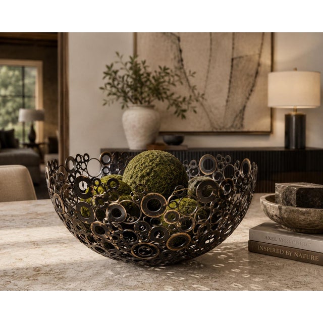 Modern Sculptural Openwork Metal Bowl – Smoked Architectural Bronze Centerpiece Bowl A striking modern sculptural...