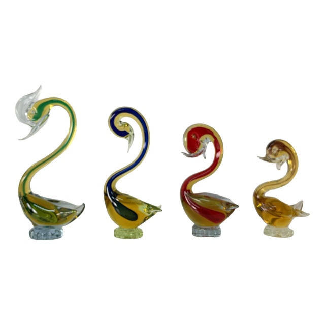 Swans in Submerged Polychrome Murano Glass in the style of Cenedese, 1970, Set of 4 For Sale