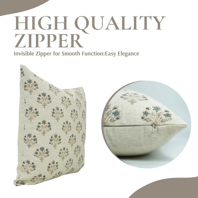 Contemporary Fabdivine Linen Blend Pillow Cover Block Print- Diwali Flower-12x20 For Sale - Image 3 of 5