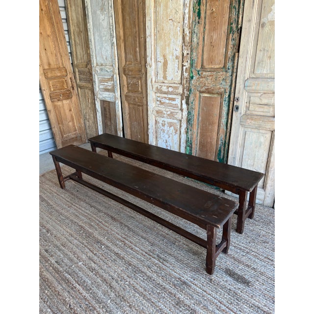 Late 19th Century Pair of French Antique Farmhouse Benches - 19th C For Sale - Image 5 of 5