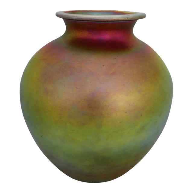 Antique Steuben Attr. Aurene Art Glass Vase Iridescent 12.5” Carder Era For Sale