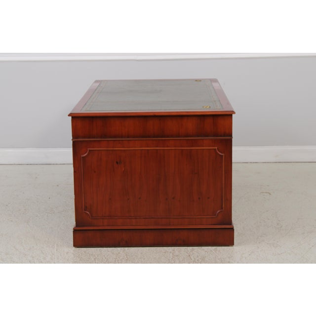 Reprodux English Yew Wood Green Leather Top Desk For Sale - Image 4 of 18