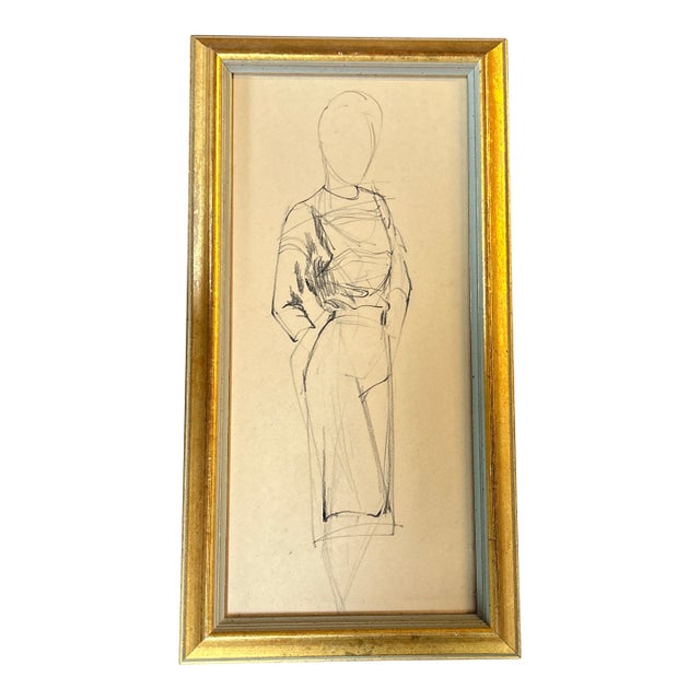 1950’s Original Abstract Female Figure Charcoal Study Drawing For Sale