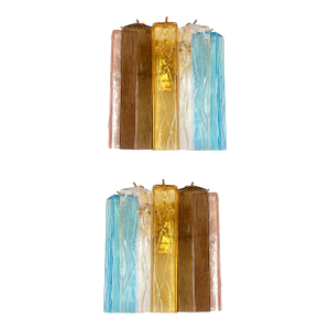 Set of Two Multicolored "Squares Bark" Murano Glass Wall Sconces in Barovier Style