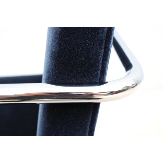 Ludwig Mies Van Der Rohe Brno Tubular Chair in Navy Blue Velvet Fabric by Gordon For Sale - Image 12 of 14