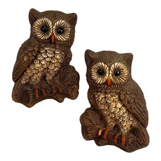 Vintage 1970s Wall Hanging Owl Sculpture - A Pair For Sale