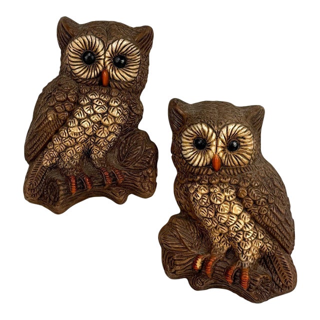 Vintage 1970s Wall Hanging Owl Sculpture - A Pair For Sale