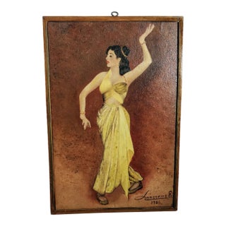 Vintage Signed Lady Dancer Oil Painting Board For Sale