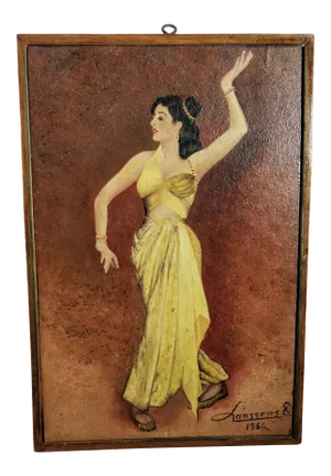 Vintage Signed Lady Dancer Oil Painting Board