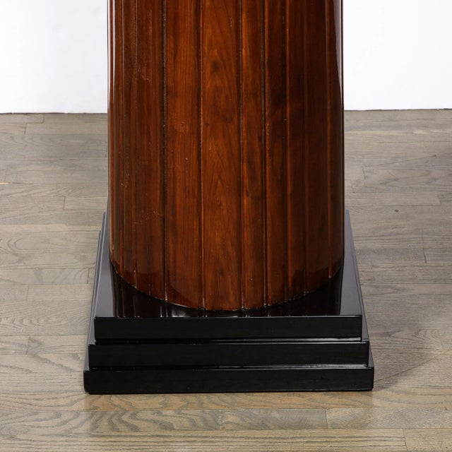 1940s Art Deco Pedestal With Fluted Detailing in Walnut and Black Lacquer For Sale - Image 4 of 13