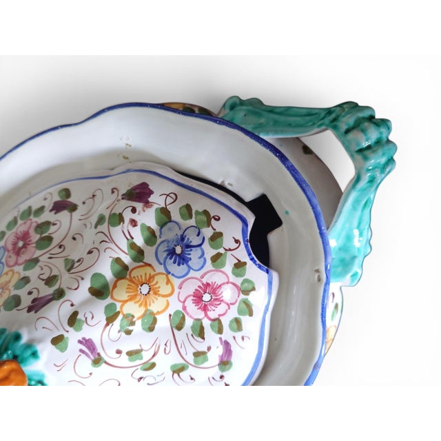 Large Italian Majolica Tureen with Hand-Painted Floral Decoration, 1970s For Sale - Image 6 of 11