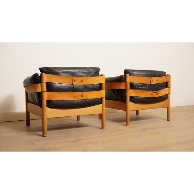 Black Danish Oak and Leather Lounge Chairs, 1960s, Set of 2 For Sale - Image 8 of 15