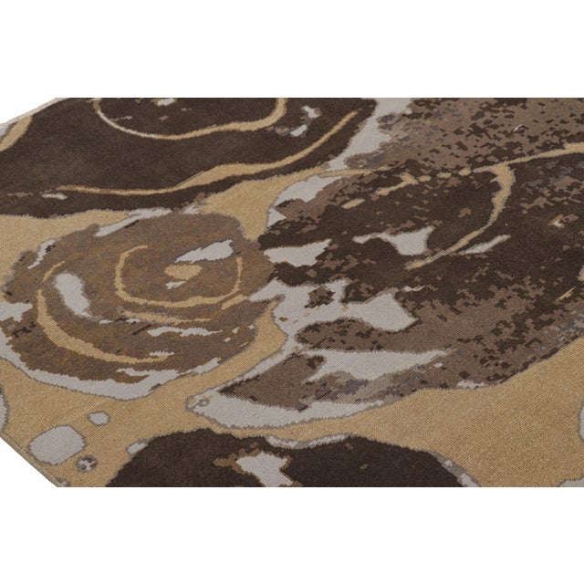 Modern Rug & Kilim’s Mid-Century Modern Inspired Golden-Beige and Brown Wool and Silk Rug For Sale - Image 3 of 8