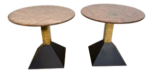 1980s Italian Red Granite and Brass Side Tables - a Pair