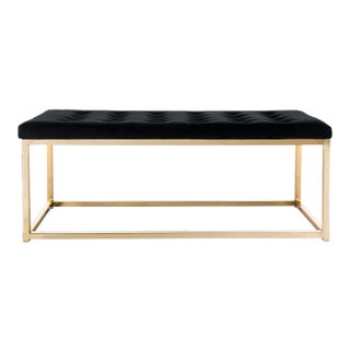 Velvet Bench in Black & Brass For Sale