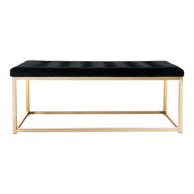 Velvet Bench in Black & Brass For Sale