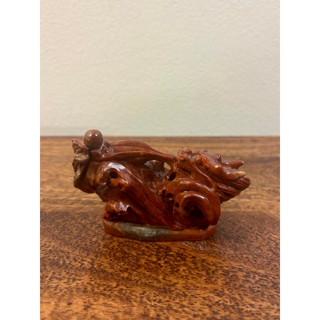 A striking vintage mid-century Chinese hand-carved stone dragon seal, circa 1950s-1970s. Hand carved from richly colored...