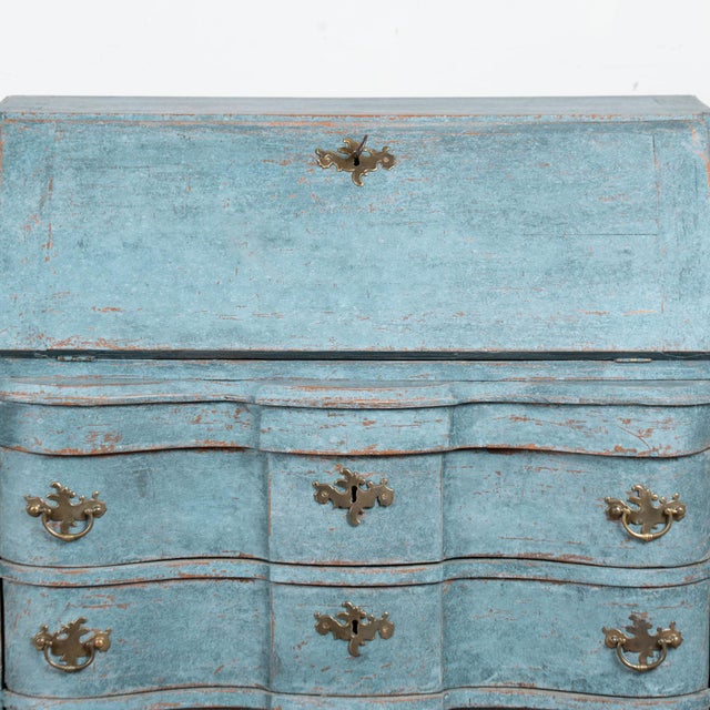 19th Century Danish Oak Blue Painted Secretary Bureau For Sale - Image 6 of 8