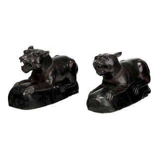 Early 19th Century Jaguar Figure Pair Carved, Painted and Parcel Gilt For Sale