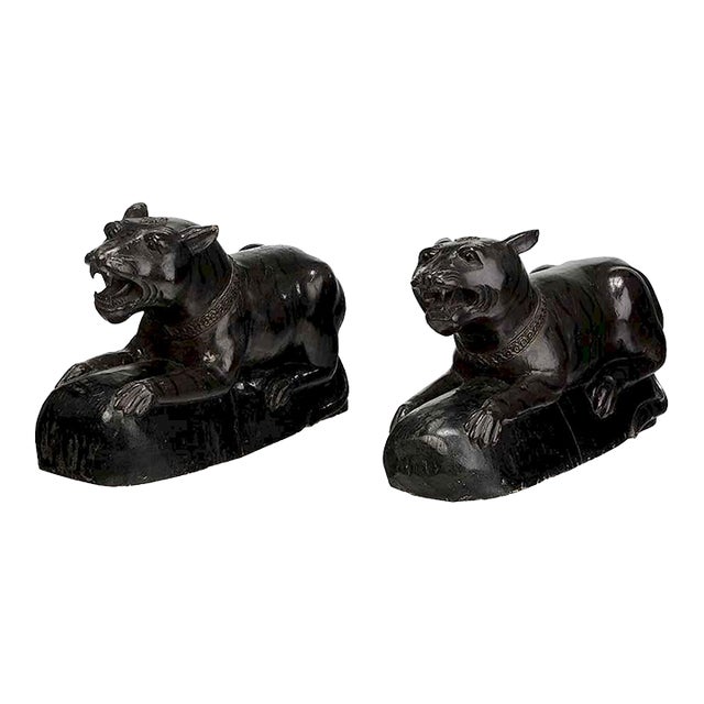 Early 19th Century Jaguar Figure Pair Carved, Painted and Parcel Gilt For Sale