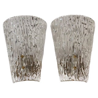 Mid-Century Textured Glass and Brass Wall Lights from J.T. Kalmar, 1950s, Set of 2 For Sale