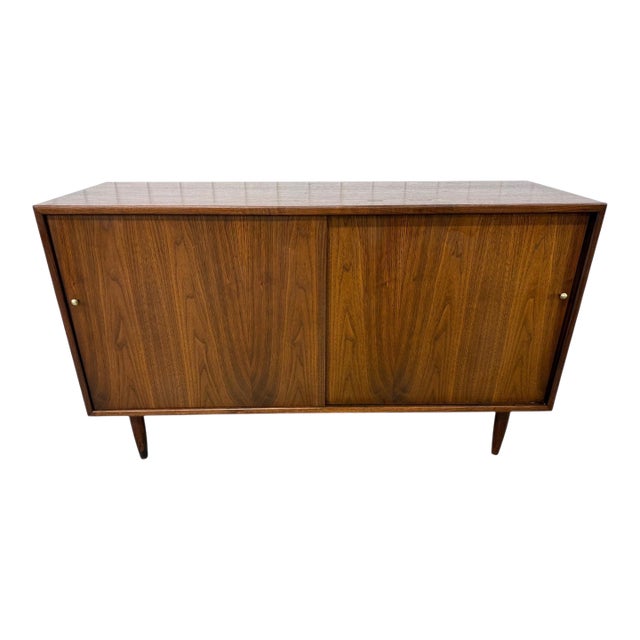 Mid-Century Modern Sliding Door Walnut Storage Cabinet For Sale