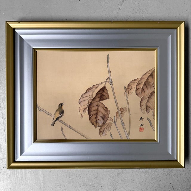 Mimoto, Songbird, 1970s, Silk Painting, Framed For Sale - Image 11 of 11