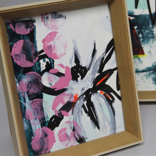 Lola Galanes, Compositions, 2009, Acrylic & Mixed Media on Cardboard, Framed, Set of 2 For Sale - Image 3 of 6