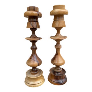 Midcentury Teak Candle Holders - a Pair For Sale