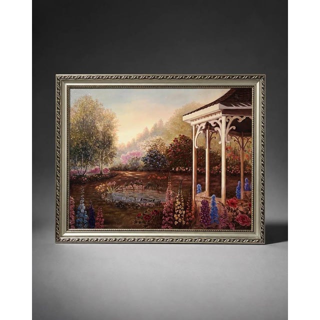 Traditional Framed Garden Gazebo Landscape Artwork For Sale - Image 3 of 3