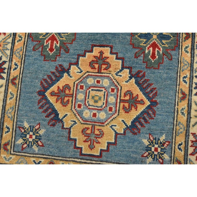 Kazak Runner 2’8” X 9’5” Blue Wool Tribal Hand-Knotted Oriental Rug For Sale - Image 4 of 13