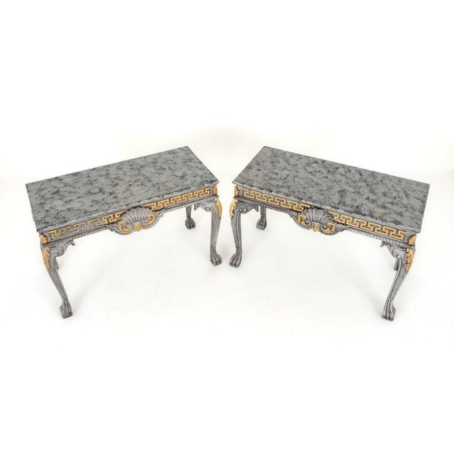 Chippendale Painted Console Tables Gilt Hall, Set of 2 For Sale - Image 3 of 10