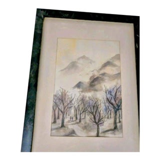 1970 Manfred H. Kuhnert Mid-Century Modern Watercolor Landscape For Sale