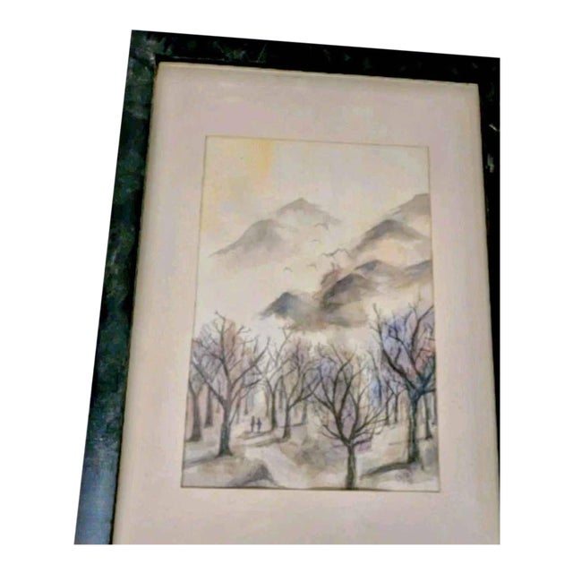1970 Manfred H. Kuhnert Mid-Century Modern Watercolor Landscape For Sale