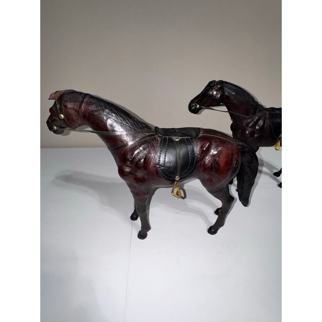 Mid-Century Modern Pair of Vintage 1930s-1940s Leather Horses For Sale - Image 3 of 12